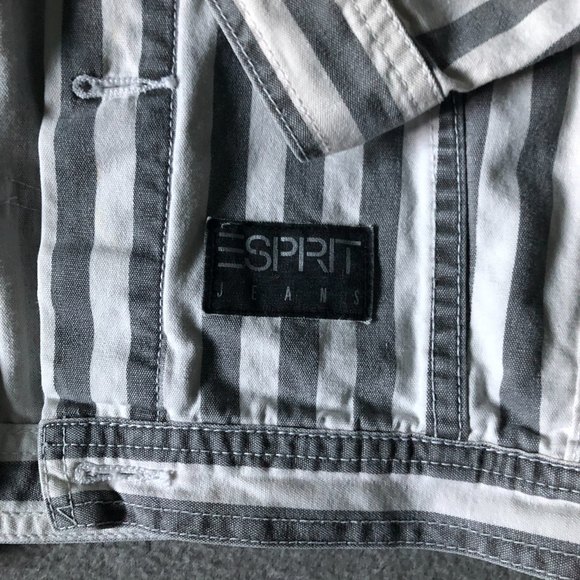 VTG Esprit Womens SzM GrayWhite Striped Drop Shoulder Boxy Jean Jacket, 90s, 80s - Picture 3 of 12